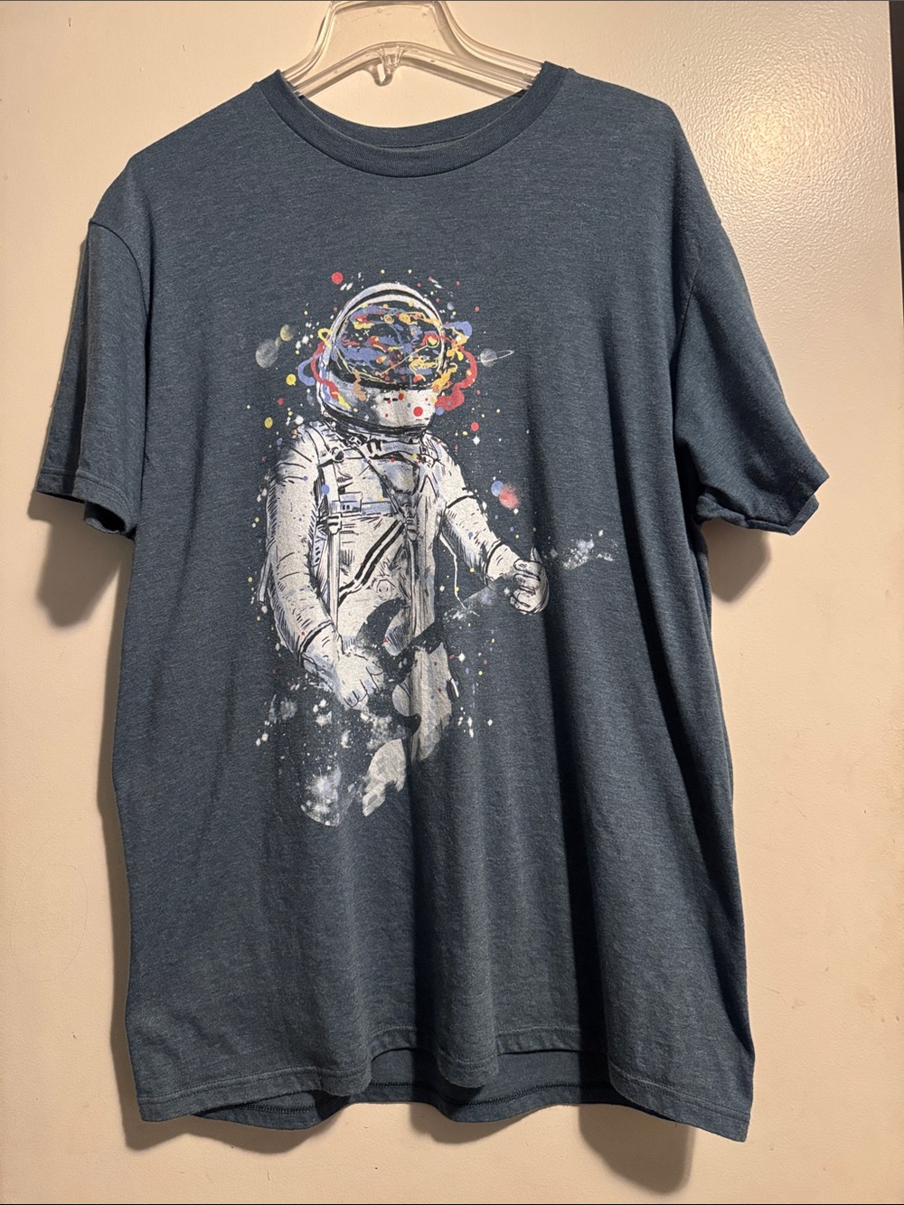 Men's Blue Graphic Astronaut Guitarist Short Sleeve Tee